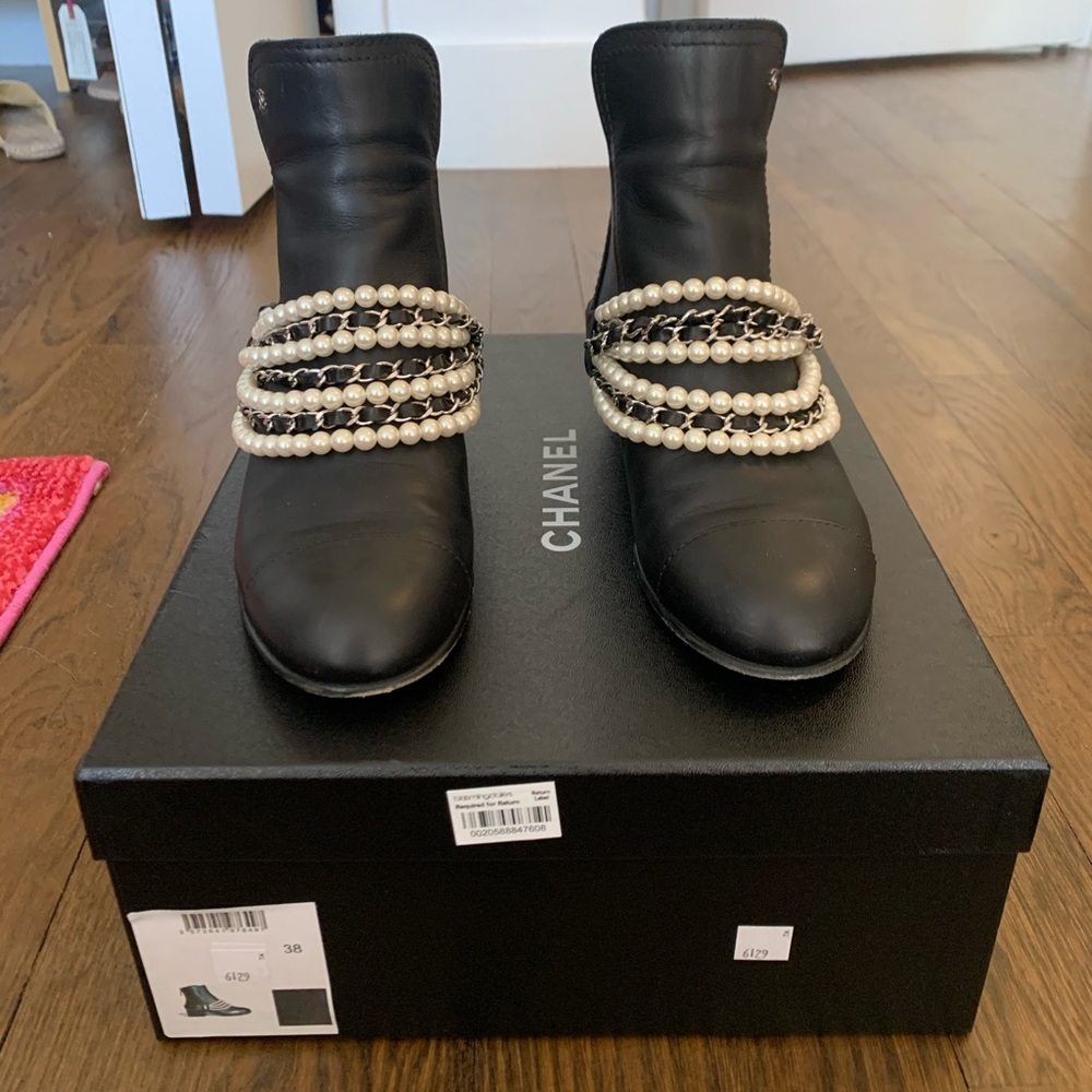 Chanel short boots with pearls
